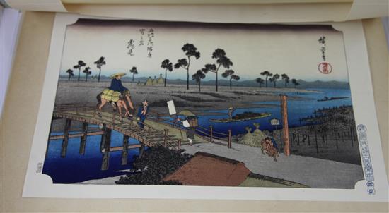 Ando Hiroshige Intermediate Stations of the Tokaido, ukiyo-e prints, re-published by S. Sakai 1919,